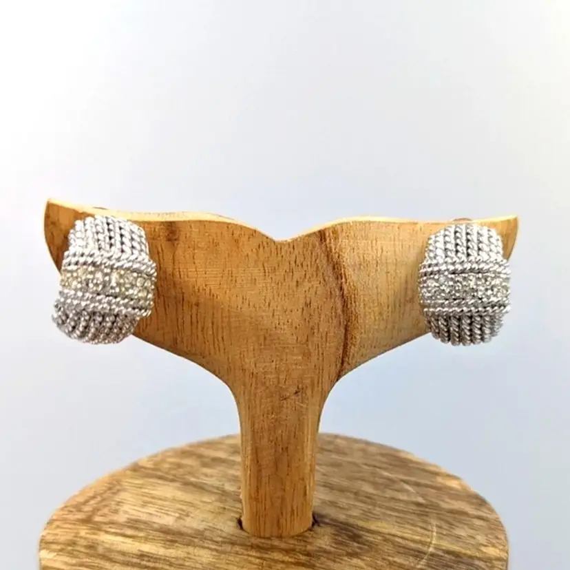 Sterling Silver Rope Design CZ Clip-On Earrings Made In Italy 925 Elegant