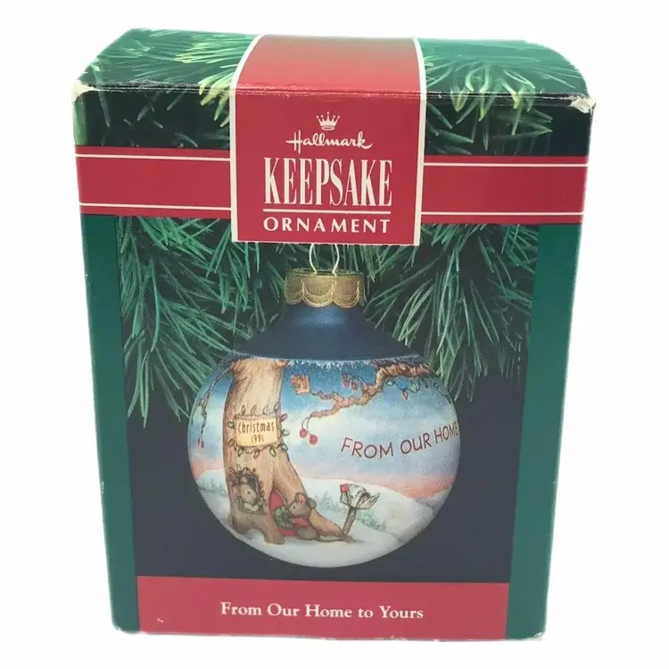Hallmark Keepsake Ornament Christmas 1991 Vintage Glass Bulb Animals Tree Snow