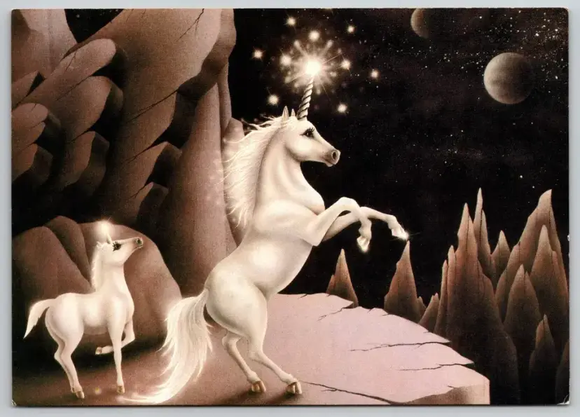 Postcard White Unicorn Baby Unicorn Mythical Creature Astrological Scene -  5645