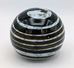 Vintage Glass White Clear Brown Swirled Design Elwood IN. Art Glass Paper Weight