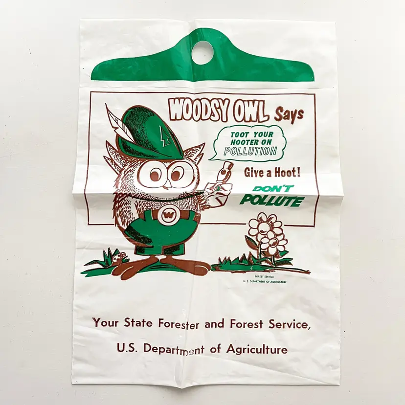 Woodsy Owl Don't Pollute Car Litter Trash Garbage Bag Advertising Vintage 1970s