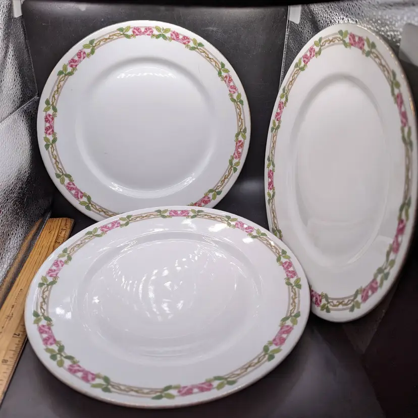 Vintage Set of 3 Wm Guerin Limoges Rose and Stem Pattern Dinner Plates 10"