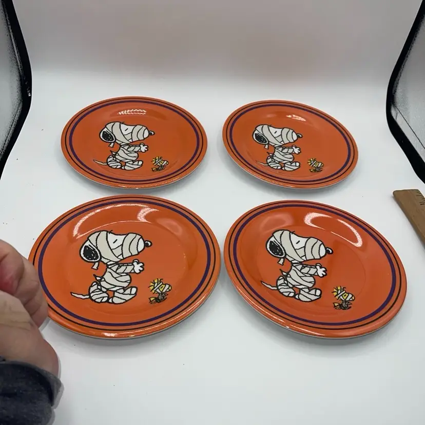 Peanuts Snoopy and Woodstock Halloween Mummy 7.5” Plates – Set of 4 Melamine