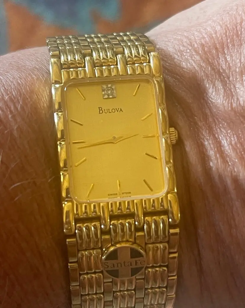 Bulova Mens Watch Sante Fe Railroad Diamond face gold tone stainless T7