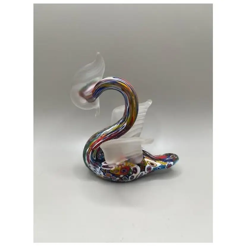 #02 - Vintage Murano Fratelli Toso  Winged and Crested Swan Paperweight/Figurine ~ Millefiori ~ Measures 4 inches tall