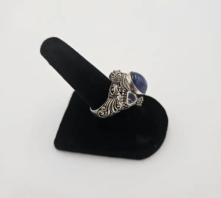 Sarda Tanzanite Cabochon and Gem Stone 925 Ring