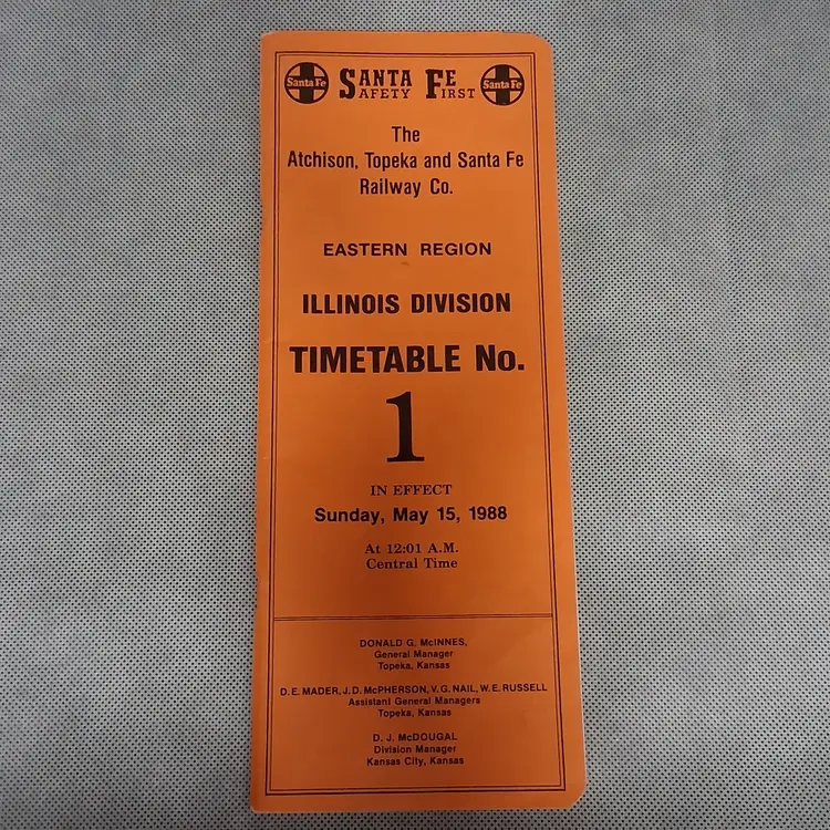 Atchison Topeka Santa Fe Railway Employee Timetable No 1 1988 Illinois Division