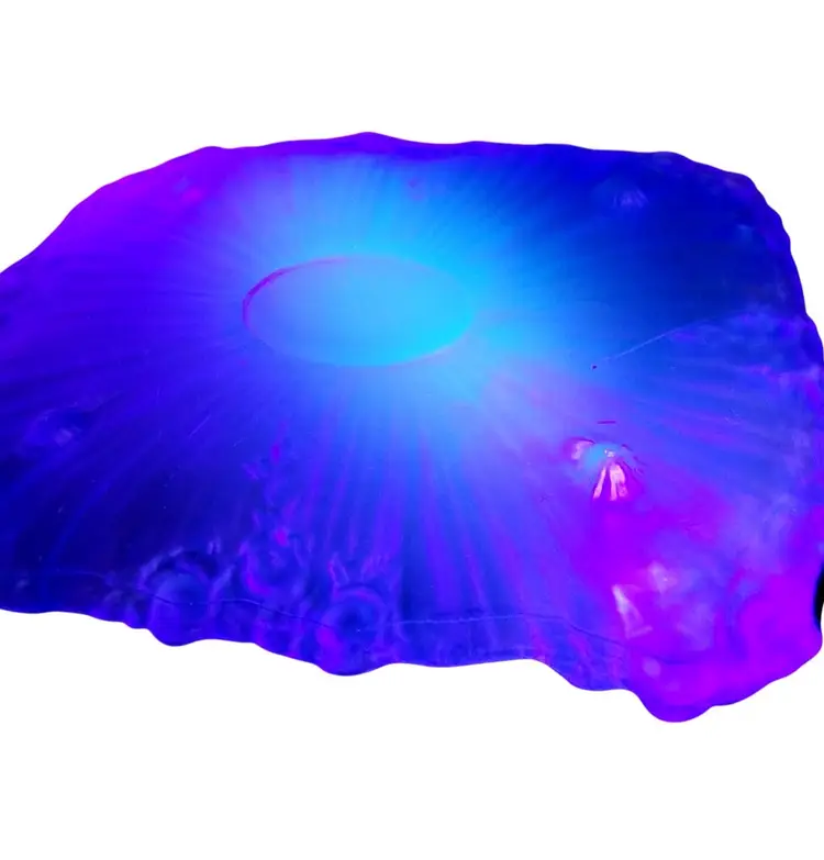 Vintage Tiffin Glass Co Blue UV Reactive Vanity Tray Raised Rose Edges Rare Find