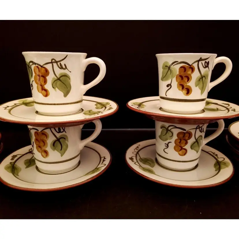 Vintage Stangl Pottery 4 Cups and Saucers, Golden Grapes Pattern Coffee Tea
