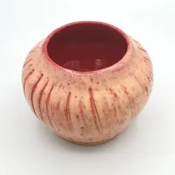 #095 Salmon Pink Glazed Studio Pottery Planter Ribbed