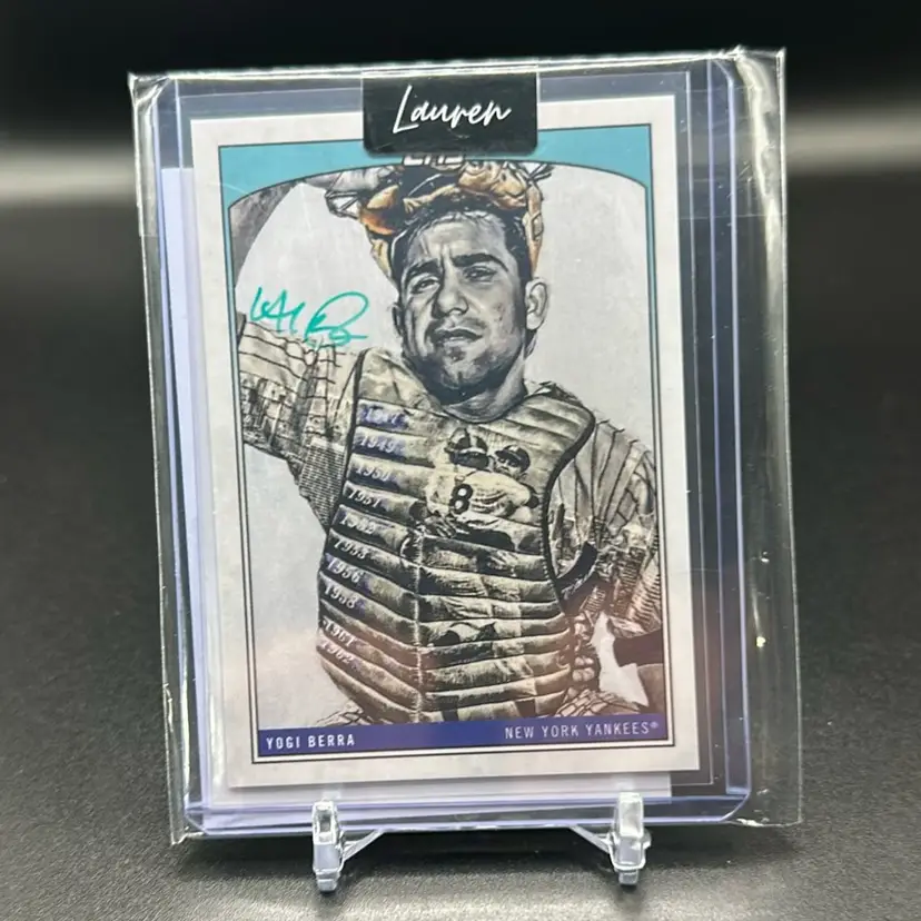 Yogi Berra 2022 Topps x Lauren Taylor Auto Blue 3/50 COA New York Yankees