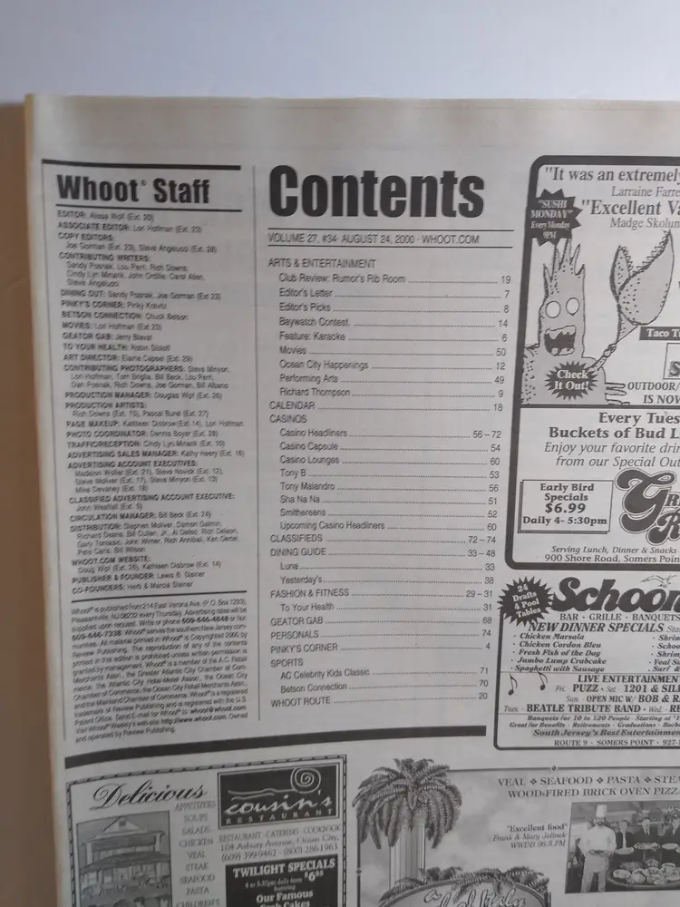 Whoot! Weekly Magazine August 2000 #34 Smithereens Richard Thompson Rock N Roll