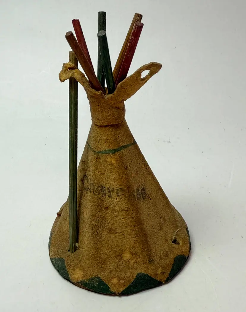 Vintage 4" Native American Cherokee Leather Teepee Souvenir