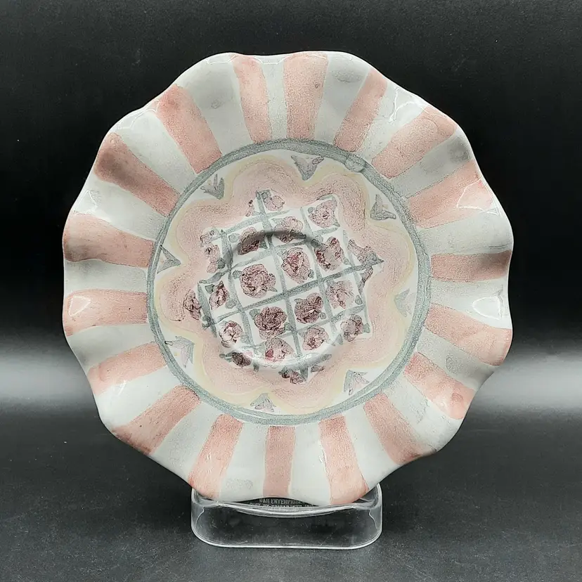 Vintage Mackenzie Childs Rose Cottage Scalloped Ruffled Rim Saucer