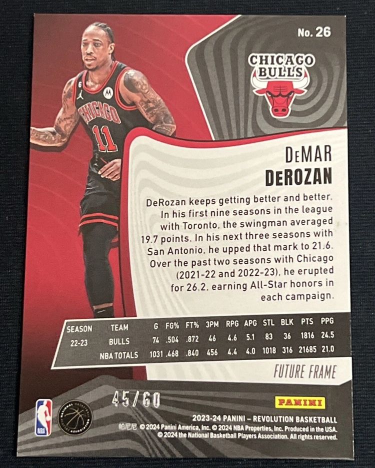 DEMAR DEROZAN 2023-24 Panini Revolution /60 Future Frame #26 Chicago Bulls
