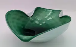 Vintage MCM Murano Folded Art Glass Bowl Candy Dish Ashtray 6" Green and White