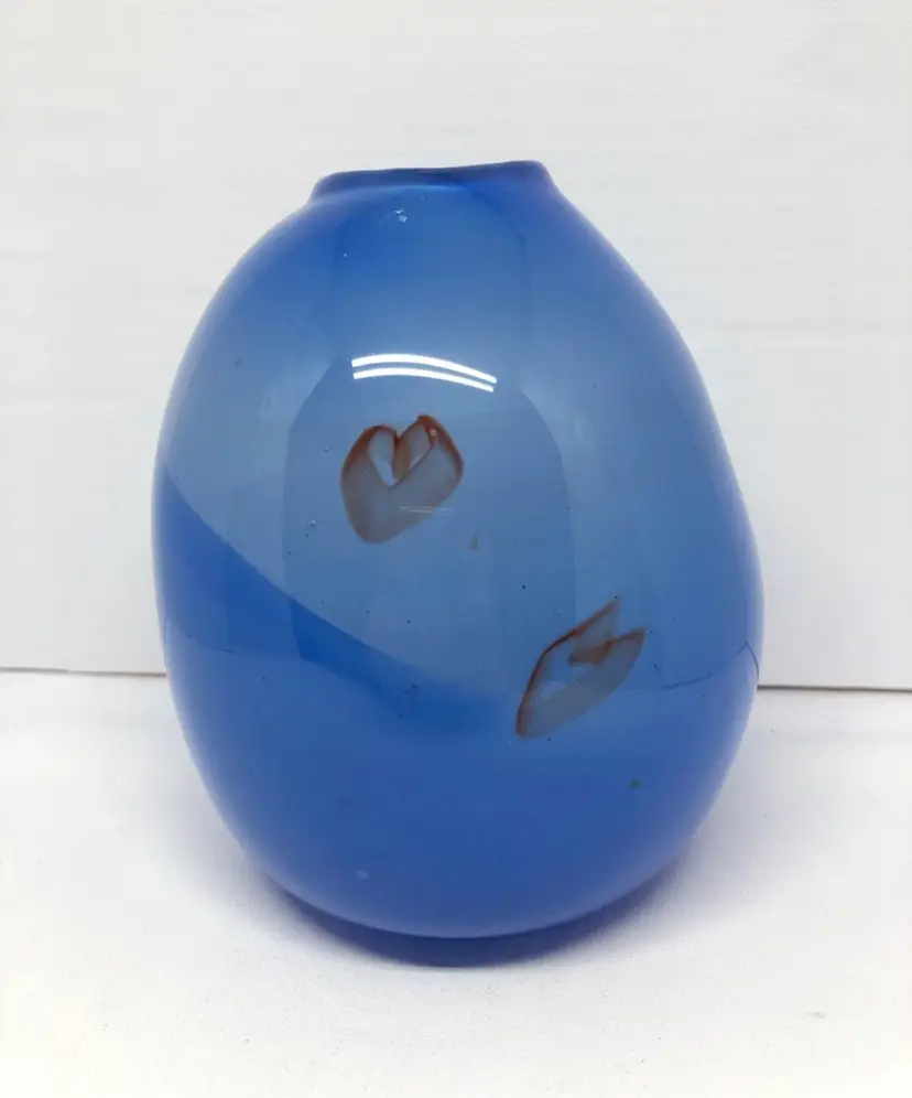 Signed Hand-Blown Art Glass Vase with Hearts