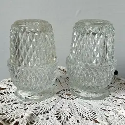 Pair Of Vintage Indiana Glass Diamond Point Fairy Lamps Votive Holders
