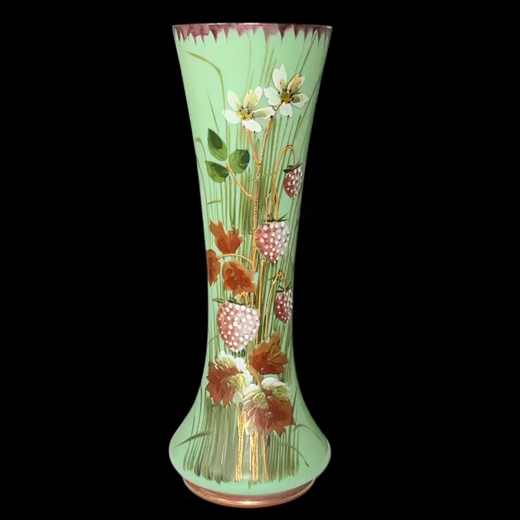 Antique Jadeite Hand-painted Bristol Vase *Glows-Uranium*