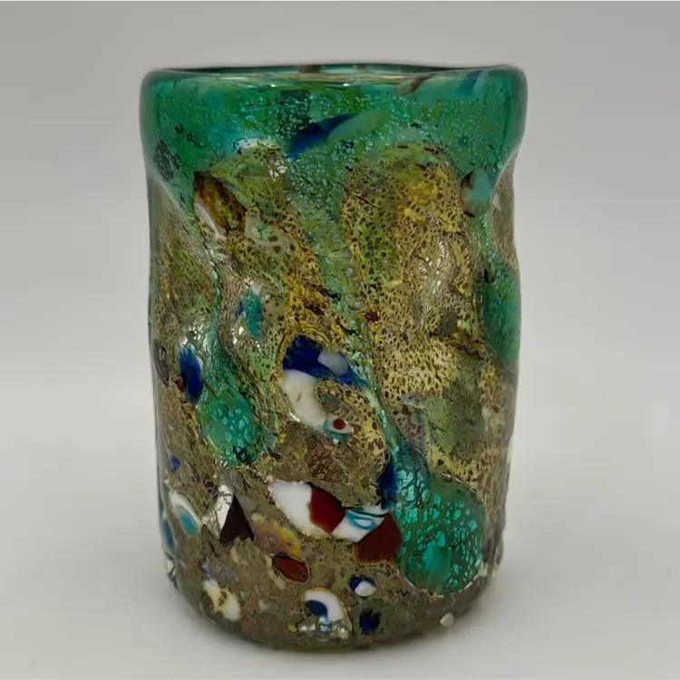 #01 Glass Vase /Tumbler Art Glass  Made In Murano Italy Has Makers Mark