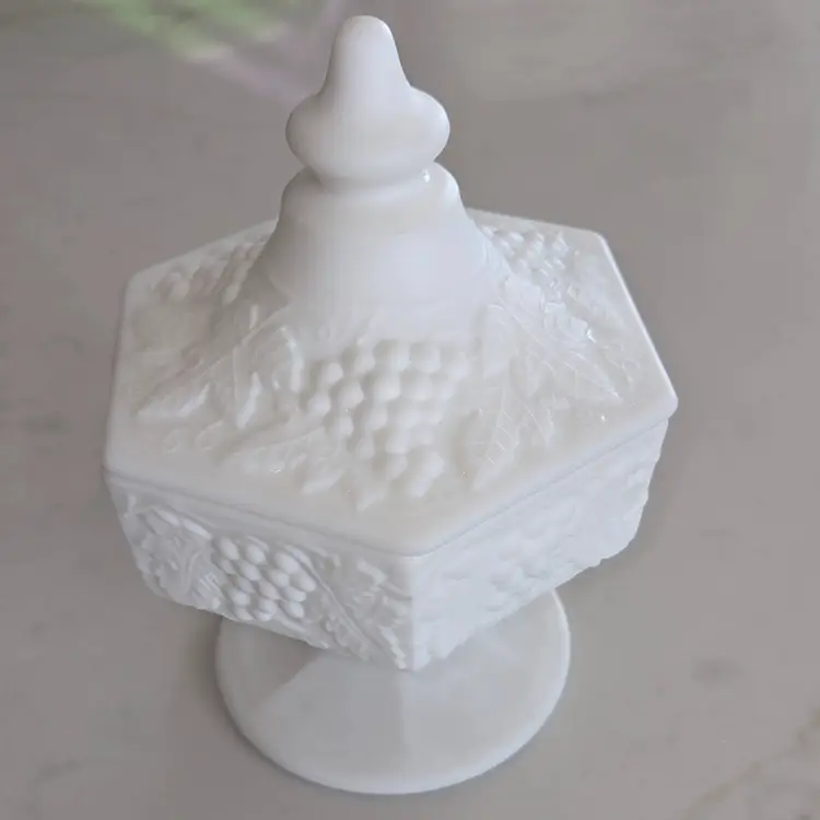 Satin Imperial Glass Milk Glass Covered Candy Dish