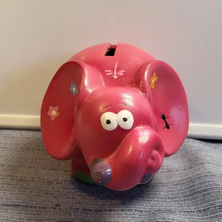 Vintage Pink Elephant Coin Bank
