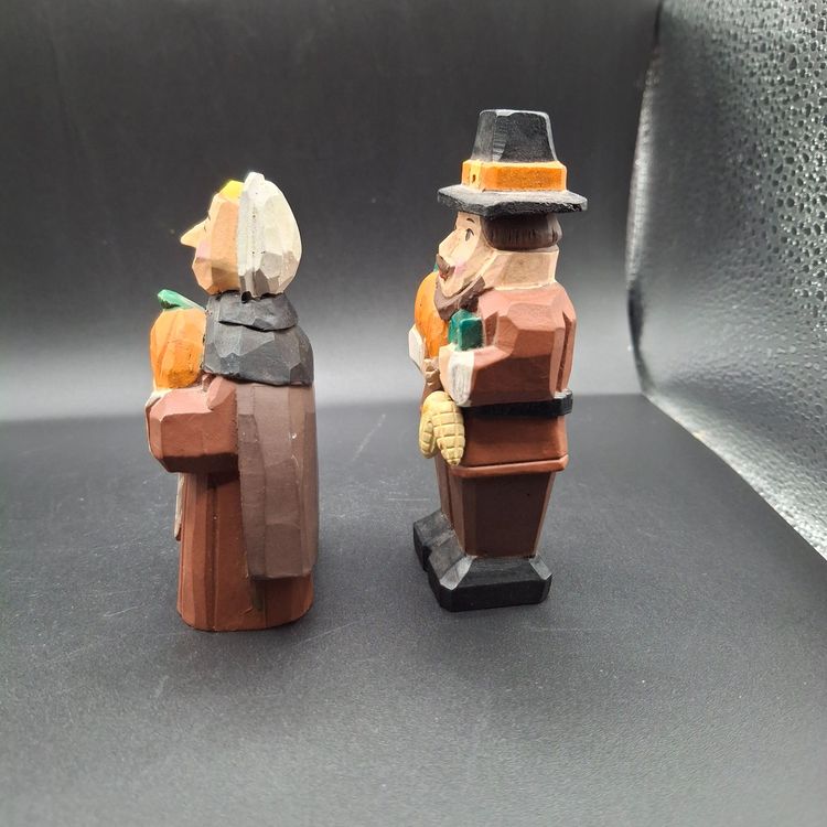 Vintage Midwest Imports Wooden Hand carved Harvest Pilgrim Figurines Set Of 2