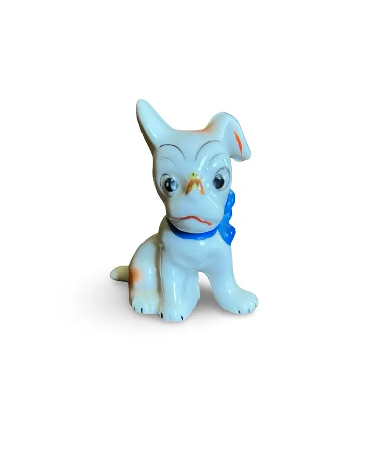 Dog With Bug On Nose Figurine. Occupied Japan