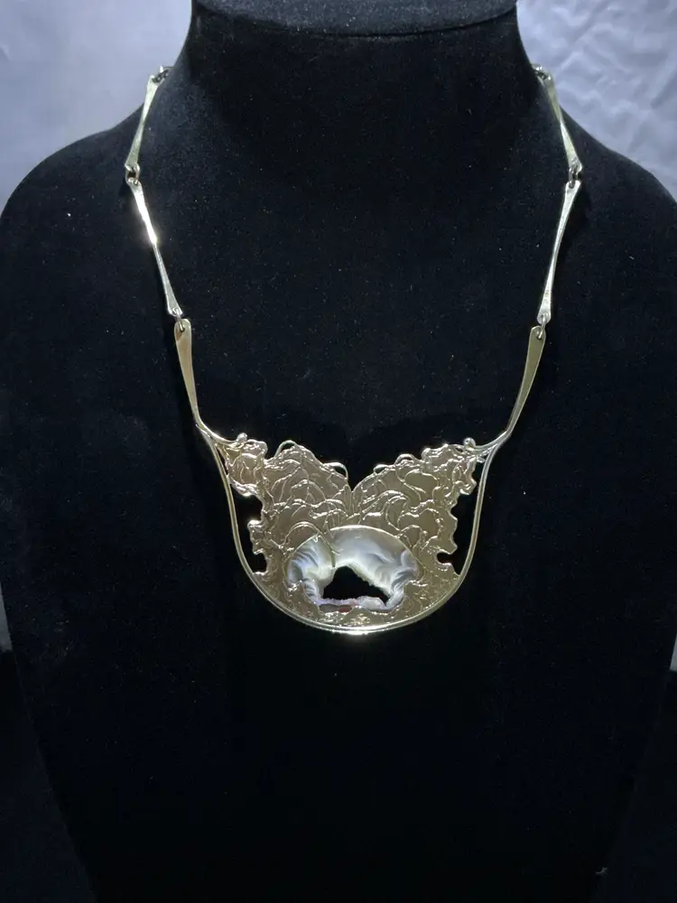 AGATE STATEMENT NECKLACE – Artisan Brass Studio Jewelry – Sculptural Modernist Necklace