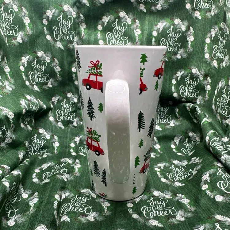 SCM Home Red Car Christmas Trees Stoneware Tall Holiday Mug New