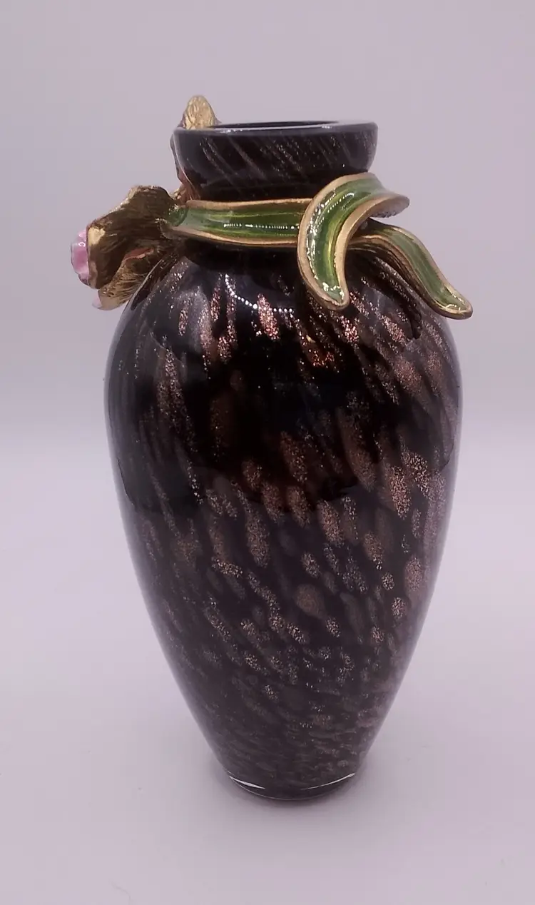 Jay Strongwater Orchid Enamel Glass Vase w Swarovski Crystals