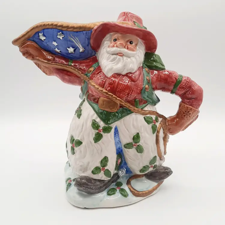 Vintage Fitz and Floyd Omnibus North Pole Rodeo Cowboy Santa Pitcher 1995