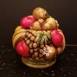 ARDCO Harvest Fruit Basket Cookie Biscuit Jar Lidded Bowl Retro Vintage