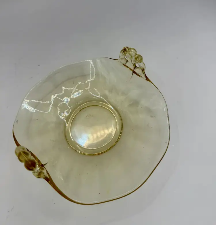 Vintage Yellow Depression Glass - Double Handle Shallow Nappy Dish 5”