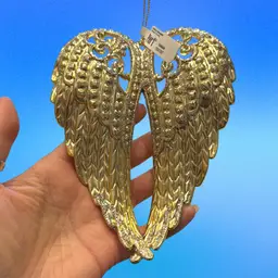 Retired Pier 1 One Vintage Ornament Angel Wings Open Gold Glitter 3D 5.75” NWT
