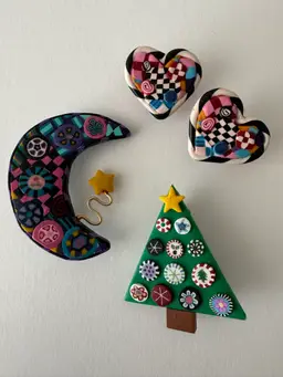 Vintage Colorful Handmade Polymer Clay bundled Brooches (2) Set & Earrings set