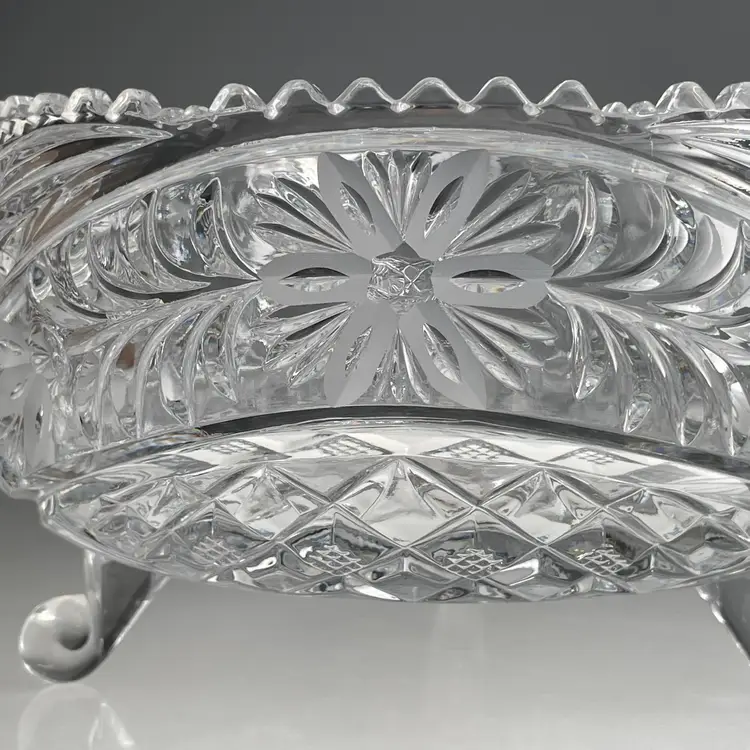 Imperlux West Germany Hand Cut Led Crystal 3 Footed Bowl Sawtooth Edge Vintage 8.25"