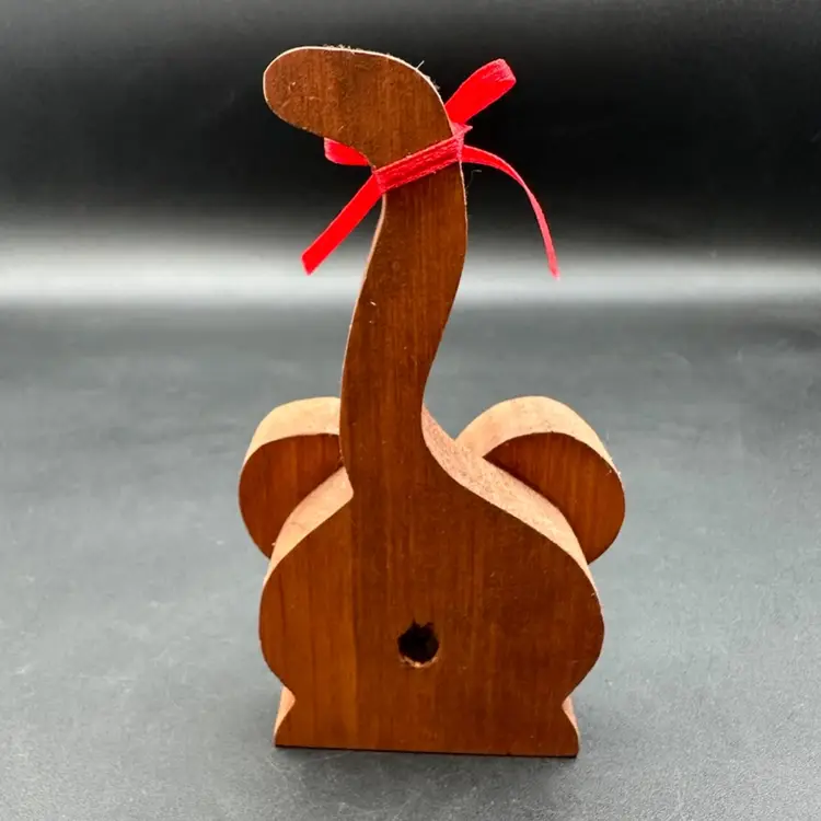 Adorable Kitschy Wooden Mouse Decor Red Ribbon Accent 5”T 2.5”W 1.65”D Unsigned