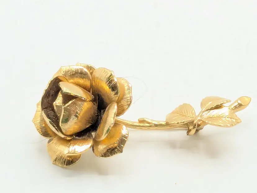 Vintage Monet Rose Brooch Pin Gold Tone