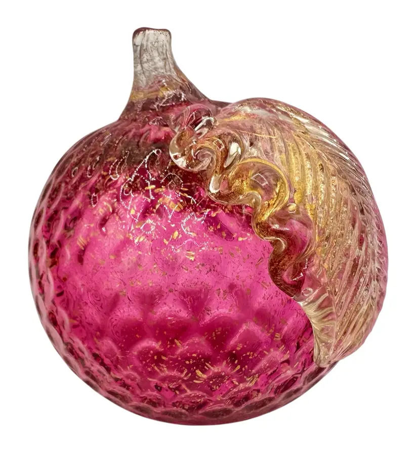 Vintage Murano Italy Glass Fruit Apple Gold Aventurine Cranberry Pink Diamond
