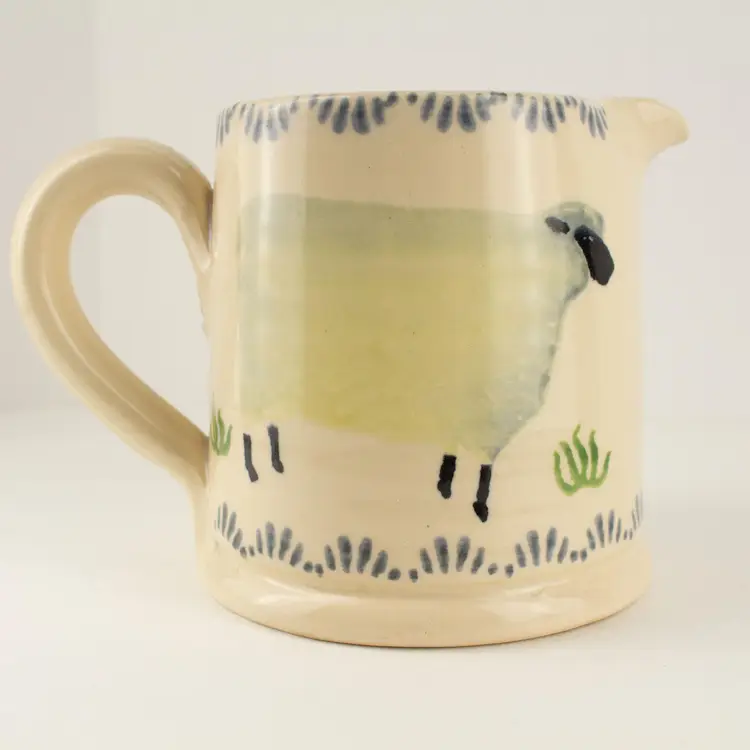 Handmade Studio Pottery Eder Primitive Folk Art Sheep Handpainted Ceramic Creamer