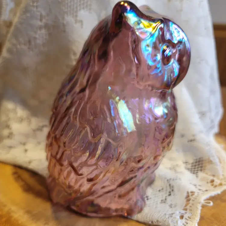 Fenton Pink Carnival Glass Hollow Owl