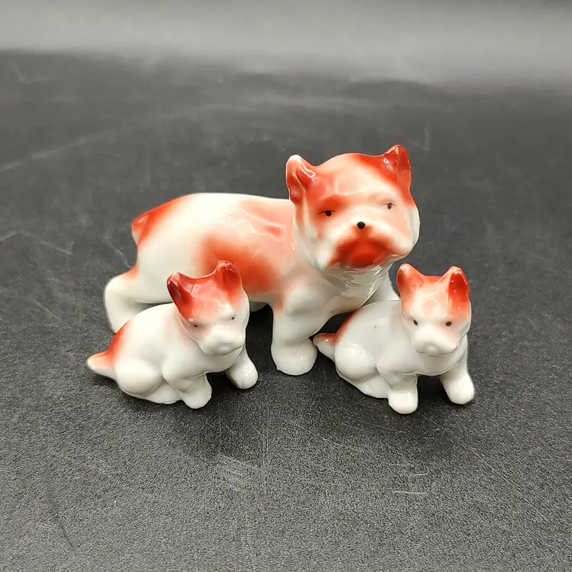 Vtg Japanese Bull Dog Mother and Puppies Figurines