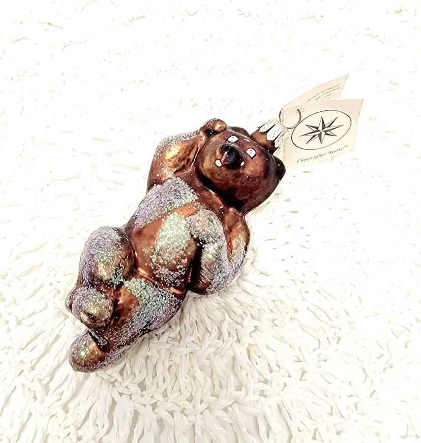 Christopher Radko Glass Bear Ornament/Pookie Bear Ornament/1995/Vintage/Christmas Ornament/Mouth Blown Polish Glass Ornament/Original Tag