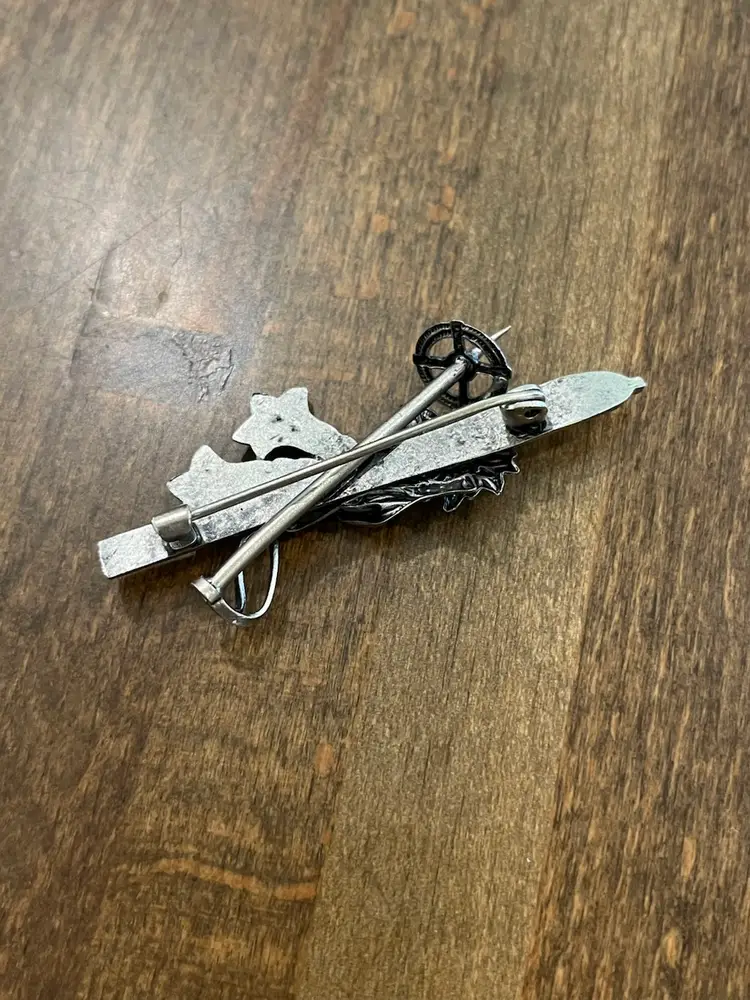 Vintage Edelweiss Ski Enamel Silvertone Brooch