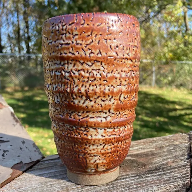 Brown Studio Pottery Vase. Studio / Artist Mark. 6”h.