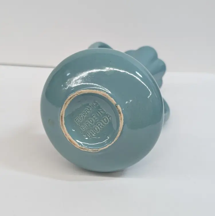 Vintage Floramics Double Handled Vase Old Tampa Florida Pottery Duck Egg Blue