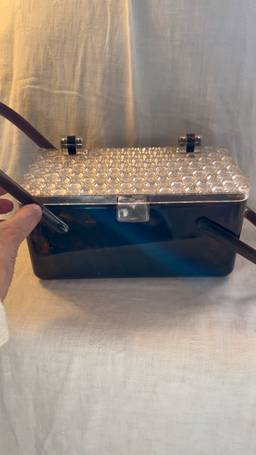 Vintage Lucite Box Purse, Tortoise with Clear Lid