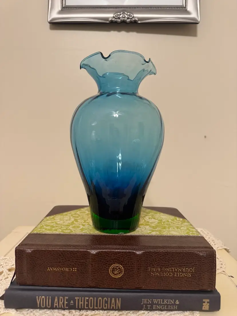 Ocean Blue Art Glass Vase