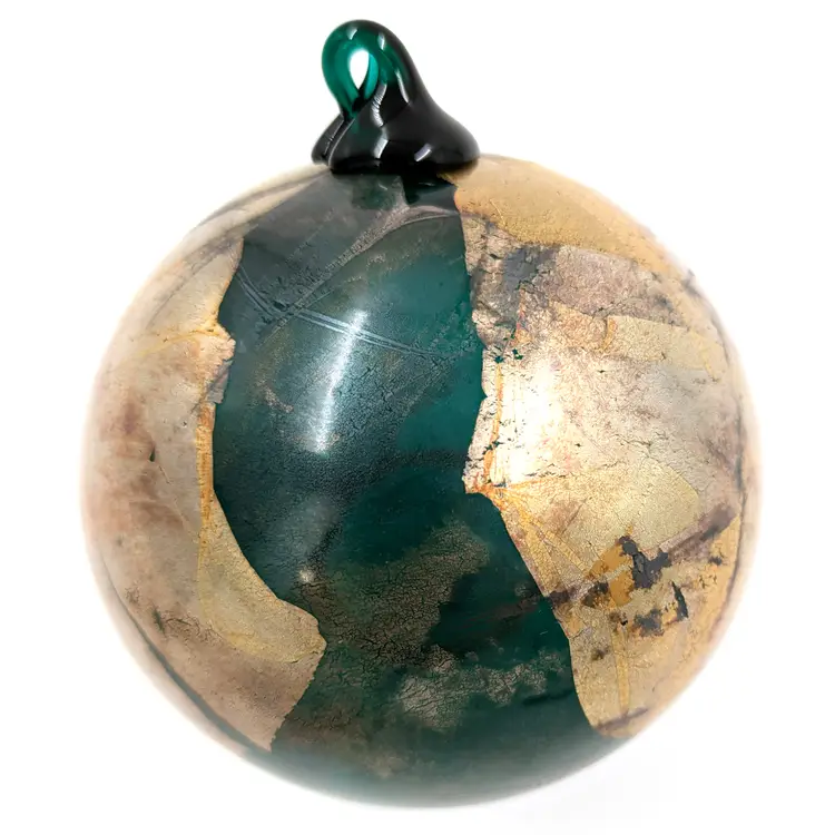 Thames Hand Blown Studio Art Glass Green Ornament Gold & Silver Leaf